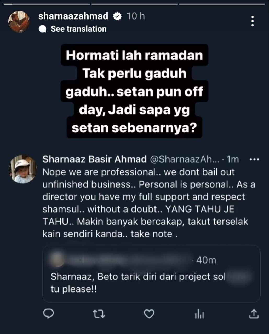 “Syaitan Pun Cuti”, Ini Respons Sharnaaz Terhadap Kemelut Aaron Dan Syamsul